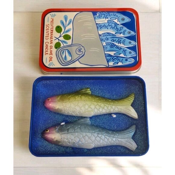 NEW Sardine Tin Scented Two Wick 8 oz Candle In Tin Holder W/ Fish Funny Gift - Picture 1 of 3